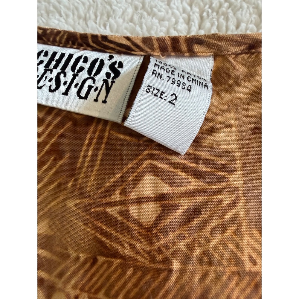 Chicos Design Tribal Batik Print Rayon Maxi Dress Brown Blue Women's Size 2 L XL - Picture 3 of 6